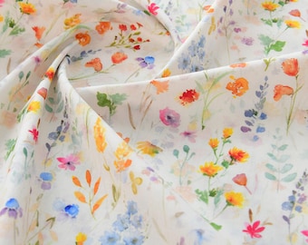 Tela de algodón con estampado floral colorido para vestidos, blusas, ropa de muñecas, manualidades de costura.