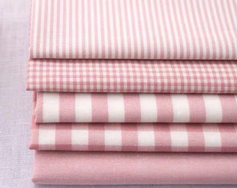 Tela de algodón y lino, rayas, cuadros, tela lisa, tela rosa melocotón, tela para prendas de vestir, tela para manualidades, tela para tapicería, por medio metro.