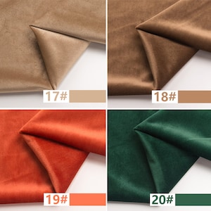 May include: Four fabric swatches in different colors: beige, brown, orange, and green. The swatches are labeled with numbers 17, 18, 19, and 20.