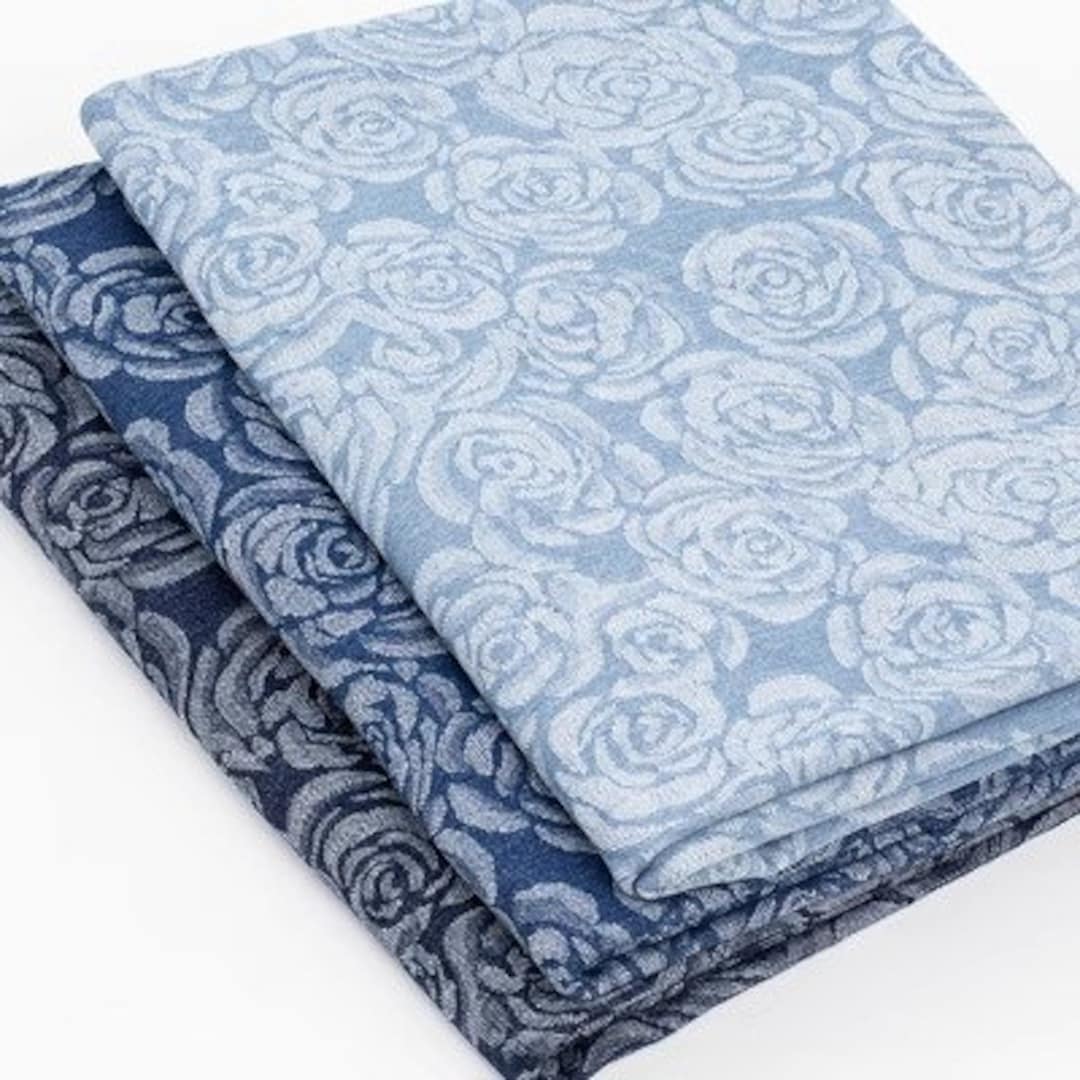 Vintage Rose Embossed Rose Jacquard Washed Denim Fabric, Cotton Denim ...