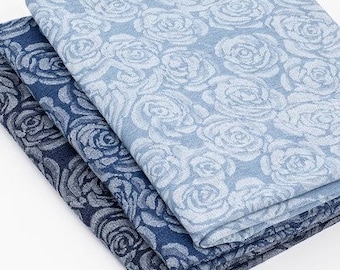 Vintage Rose reliëf Rose jacquard gewassen denim stof, katoenen denim stof, blauwe denim stof, zwaar gewicht denim, op maat gesneden