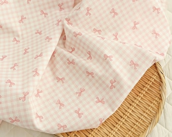Tela estampada a cuadros florales - Tela de algodón - Tela con lazos - Decorativa - Mantel - Tela para bolsos y vestidos DIY - Por yarda