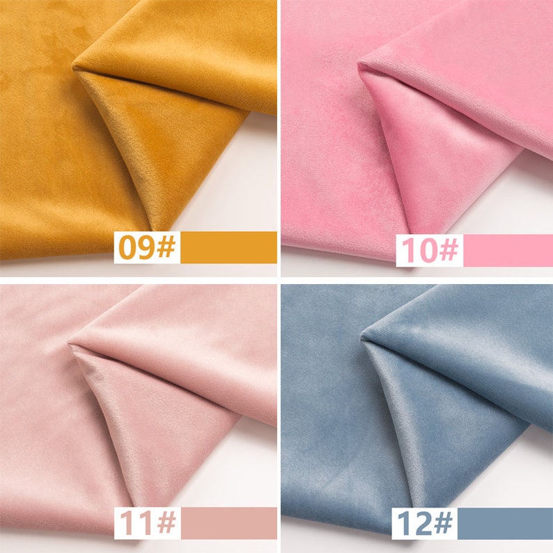 May include: Four fabric swatches in different colors: mustard yellow, pink, light pink, and light blue. The swatches are labeled with numbers 09, 10, 11, and 12.