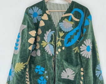 Unique Embroidered Velvet Suzani Jacket | Outerwear |Bohemian Style Indian Coat | Partywear Festive Jacket |Handmade Jacket | Gift For Wife