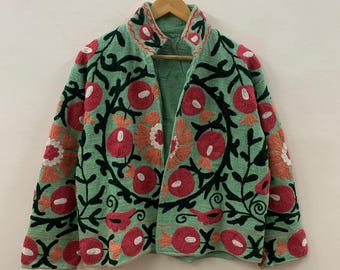 TNT Cotton Suzani Coat Indian Embroidery Jacket, Embroidery Jacket, Cotton Quilted Boho Jacket, Girls-Women Suzani Jacket, Gift For Her