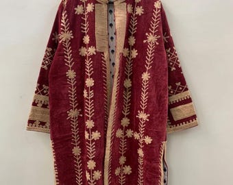 Embroidered Suzani Velvet Duster Jacket | Handmade Suzani Boho Kimono | Gift For Her