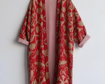 Kimono largo Suzani con cinturón y bordado tradicional - Regalo para ella