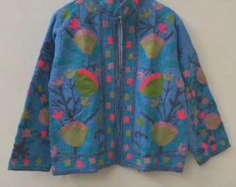 Ethnic Embroidered Suzani TNT Jacket, Winter Wear Jacket Coat, Women's Coat, Suzani Short Jacket, TNT Fabric Jacket, Partywear Coat
