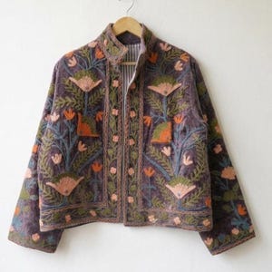 Suzani Embroidery Velvet Jacket, Vintage Boho Coat | Unisex Winter Jacket | Ethnic Chic Outerwear for Seasonal Outfits | Gift For Her image 1