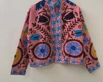 Indian Suzani Embroidery Jacket, Cotton Suzani Coat, Summer Jacket Coat, Suzani Short Jacket, Hand Embroidered Jacket For Women, Gift idea