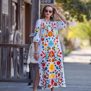 mexican embroidered maternity dress Mamacita Embroidered Mexican Dress L/XL / BLUE main image 1