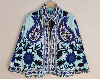Floral Embroidered Velvet Suzani Jacket | Outerwear |Bohemian Style Indian Coat | Partywear Festive Jacket |Handmade Jacket | Gift For Wife