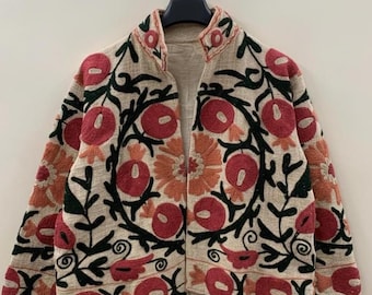 Ethnic Embroidered Suzani TNT Jacket, Winter Outerwear, Women's Coat, Suzani Short Jacket, TNT Fabric Suzani Jacket, Partywear Coat