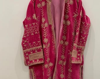 Embroidered Velvet Duster Jacket | Handmade Suzani Boho Kimono| Gift For Her