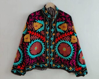 Unique Embroidered Velvet Suzani Jacket | Outerwear Bohemian Style Indian Coat | Partywear Festive Jacket |Handmade Jacket | Gift For Wife