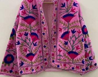 Vintage Cotton Suzani Embroidered TNT Jacket | Handmade Floral Boho Outerwear | Unique Ethnic Statement Piece | Duster Jacket | Gift For Her