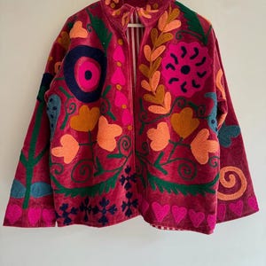 Handmade Suzani Velvet Coat | Embroidered Floral Bohemian Jacket