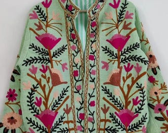 TNT Suzani Floral Embroidered Jacket |Vibrant Boho Outerwear| Ethnic Statement Jacket | Ethnic Statement Piece | Duster Jacket |Gift For Her