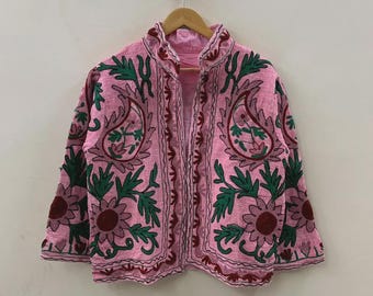 Ethnic Embroidered Suzani TNT Jacket, Winter Outerwear, Women's Coat, Suzani Short Jacket, TNT Fabric Suzani Jacket, Partywear Coat