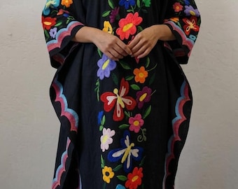 etsy mexican embroidered dress Black Tulle and Satin Short Sleeves Sweetheart Party Dress, Black Long –  Cutedressy main image 0
