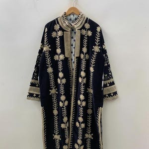 Embroidered Velvet Duster Jacket | Handmade Suzani Boho Kimono Robe | Winter Warm Suzani Long Coat | Gift For Her