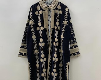 Embroidered Velvet Duster Jacket | Handmade Suzani Boho Kimono | Gift For Her | Suzani Kimono Robe | Velvet Kimono