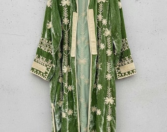 Velvet Embroidered Duster Long Jacket | Suzani Boho Kimono | Gift For Her