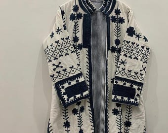 Embroidered Velvet Duster Jacket | Handmade Suzani Boho Kimono | Gift For Her