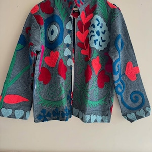 Floral Velvet Suzani Hand Embroidered Jacket | Street Jacket | Bomber Boho Coat | Hippie Jacket | 70s Style Coat | Gift For Her |Winter Coat