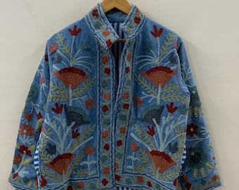 Velvet Suzani Embroidered Coat | Boho Floral Jacket | Winter Velvet Suzani Jacket | Velvet Long Jacket Reversible Jacket | Gift For Her