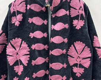 Hand-Embroidered Suzani Velvet Jacket | Bohemian Floral Duster