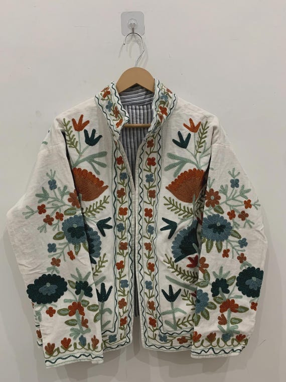 Handmade Velvet Suzani Embroidered Jacket |  Floral Boho Coat | Velvet Suzani Handcrafted Jacket | Gift For Her