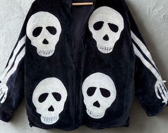 Hallowen Velvet Suzani With Pocket Winter Short Jacket | Boho Jacket | Bomber Jacket | Winter Warmed Coat | Gift For Her