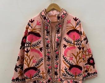 Ethnic Embroidered Suzani TNT Jacket, Winter Wear Jacket Coat, Women's Coat, Suzani Short Jacket, TNT Fabric Suzani Jacket, Partywear Coat