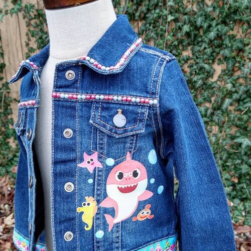 Baby Shark Denim Jacket Personalized Denim Jacket Custom Etsy