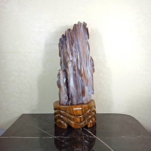 10,6 kgs | Natural Rare Huge Crystal Agatized Petrified Wood Polished with Wood Base