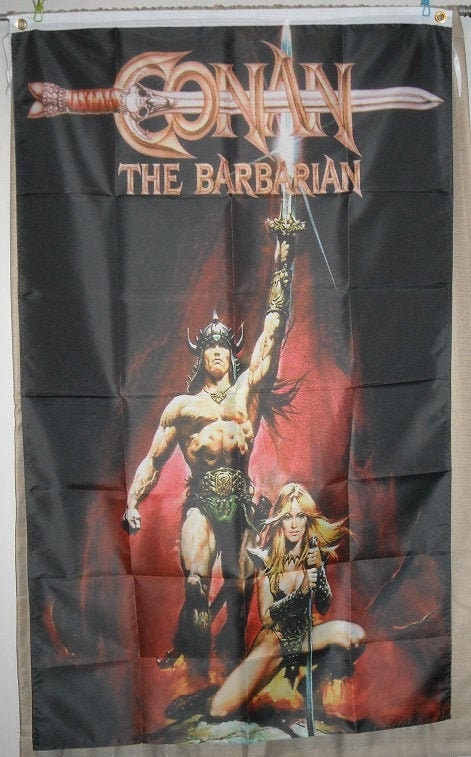 Conan The Barbarian Flag 3x5 ft Black Vertical Banner 1980 Movie Poster Man-Cave 