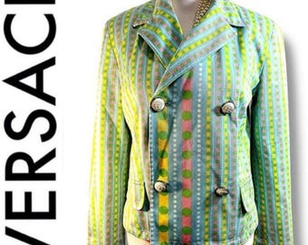 VERSACE Vintage Mint Pink Yellow and White Blazer with Meduza Buttons