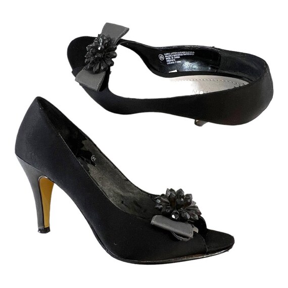 MERONA VTG Black and Gray Satin Jewel Peep Toe Party or Evening Heels 6.5 Etsy