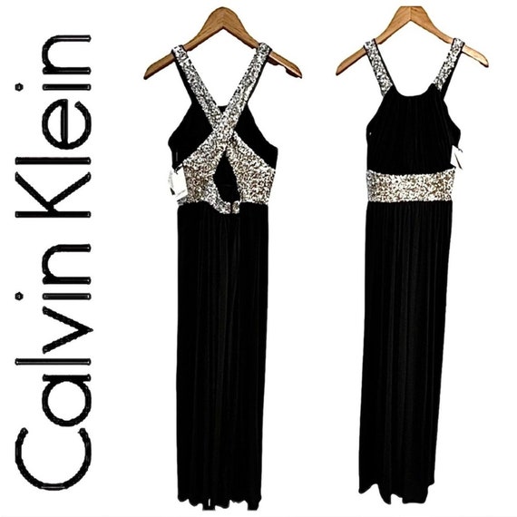 Calvin klein black halter gown on sale