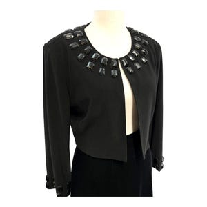 CACHET Label Black Jewel Embellished Neckline Cropped Open Cardigan