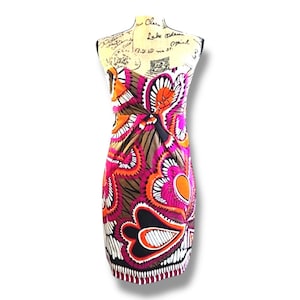 DAVID MEISTER Strapless Pink, Orange, Brown Abstract Print Fitted Cocktail Dress SZ 6