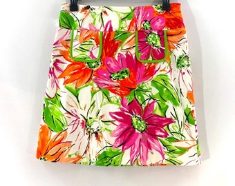 CITY SILK LABEL Pink Orange Green Floral Silk Skirt  12