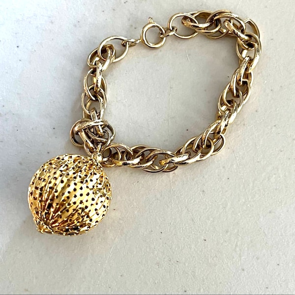 Charm Bracelet VINTAGE Mid Century 1950s Judy Lee Brilliant Gold Sphere