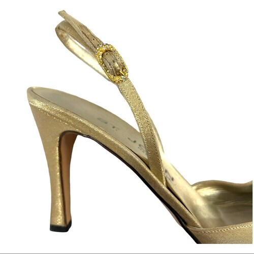 ST shops JOHN Gold Metallic Jewel Embellished Evening sling back Heels 8.5B