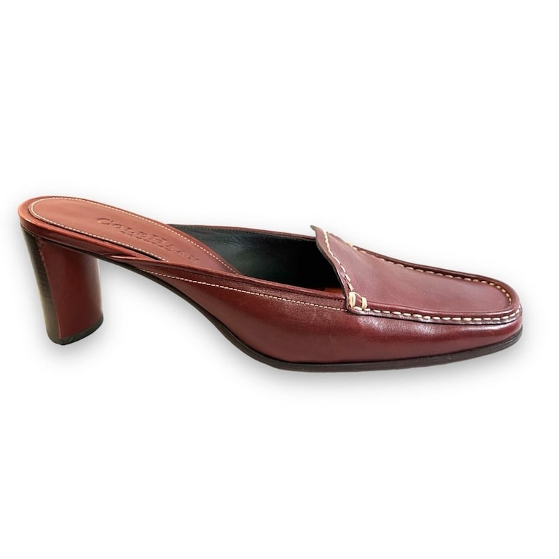 COLE HAAN Red Leather Mules With Brown Wood Heels and White Top ...