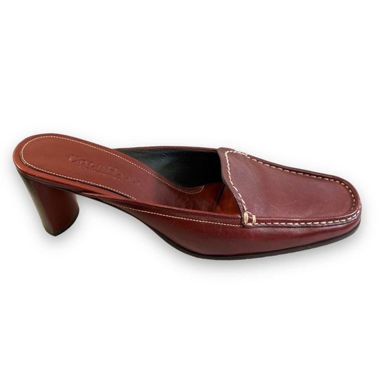 COLE HAAN Red Leather Mules With Brown Wood Heels and White Top ...