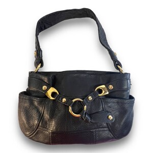 Black Leather Shoulder Bag With Gold Tone Hardware