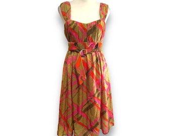 NANETTE LEPORE - Robe de cocktail en soie à imprimé abstrait rose, rouge et taupe 4