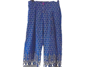 Capris de cintura alta con pierna ancha y estampado azul y blanco S